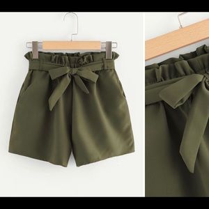 Olive Paper bag shorts